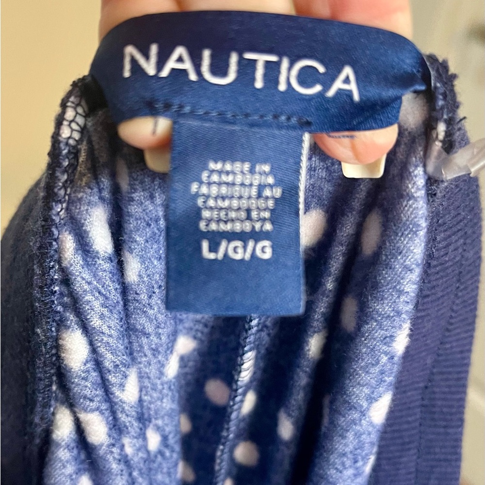 Nautica Pajama Set Navy and Pink Polka Dot Silky Stretch Fleece Size L - Picture 7 of 9